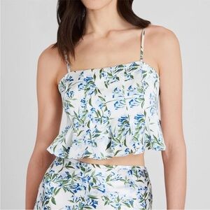 Club Monaco Silk Charmeuse Cropped Flounce Tank